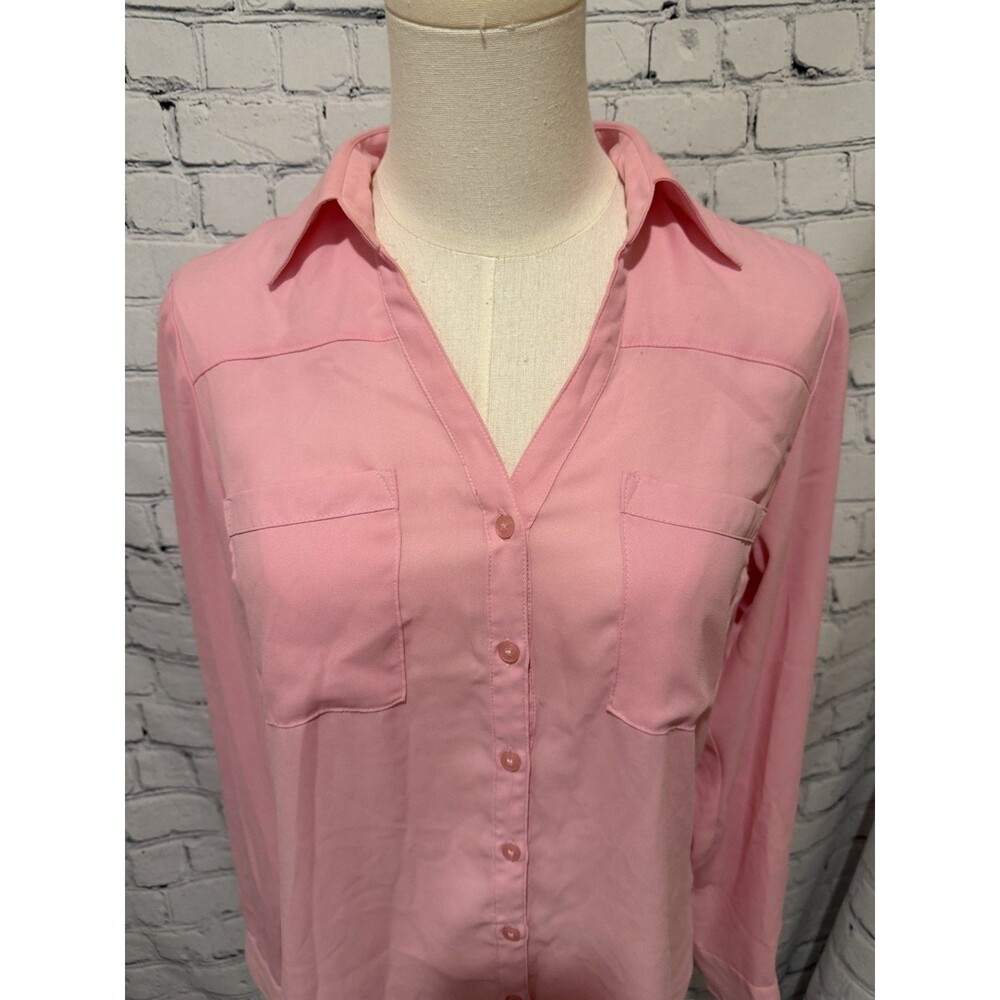 Express Portofino Shirt Women’s Pink Button Up Blouse Roll Tab Sleeve Small